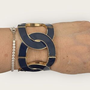 Large blue enamel bracelet gold tone base